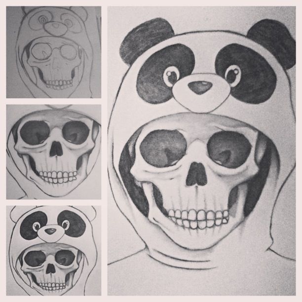 612x612 Skull With A Panda Hoodie Drawing - Panda Skull Drawing