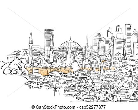 450x357 modern and old istanbul panorama drawing hand drawn historic - Panorama Drawing