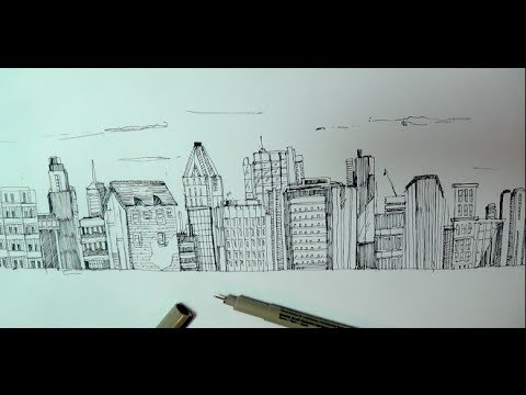 480x360 how to draw a panoramic city skyline or cityscape with buildings - Panorama Drawing