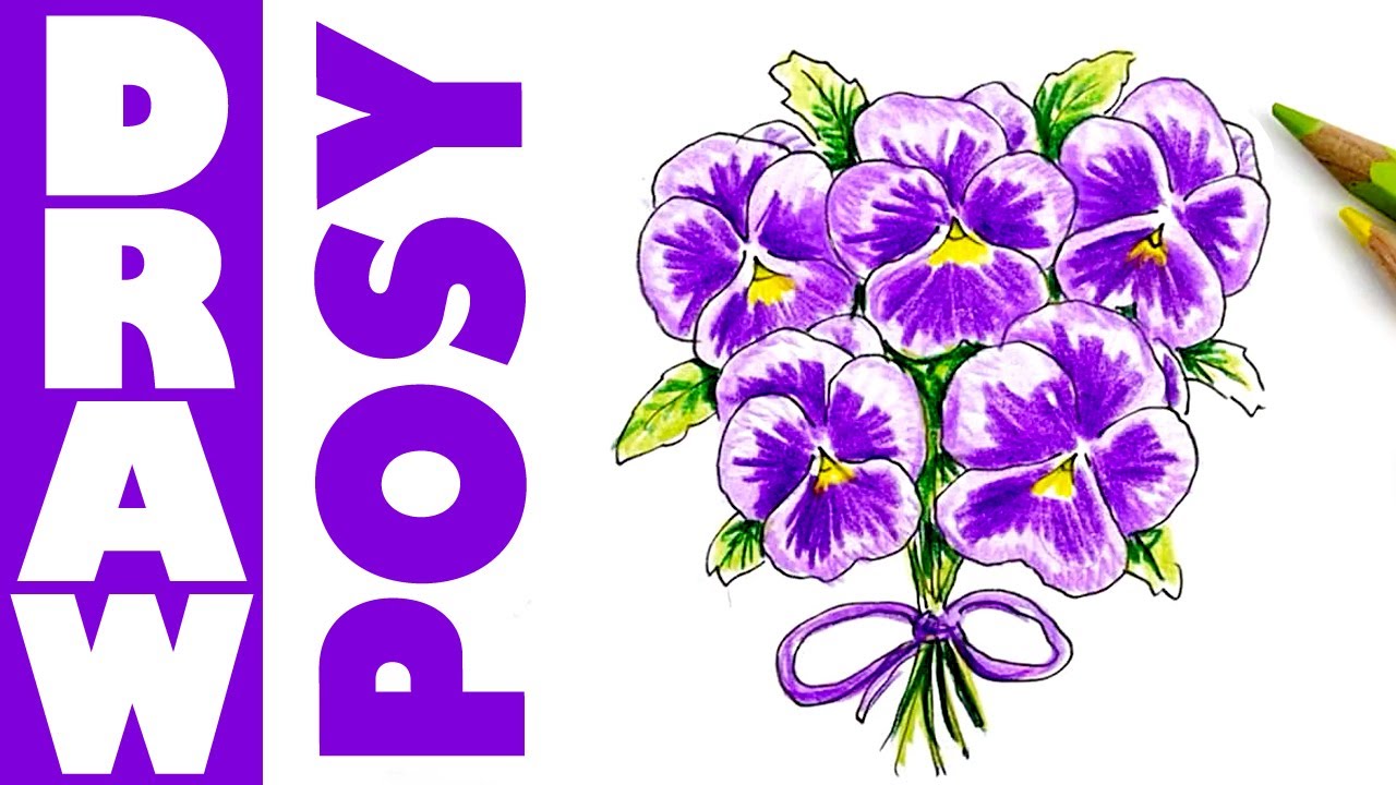 1280x720 how to draw a posy of pansies - Pansy Drawing