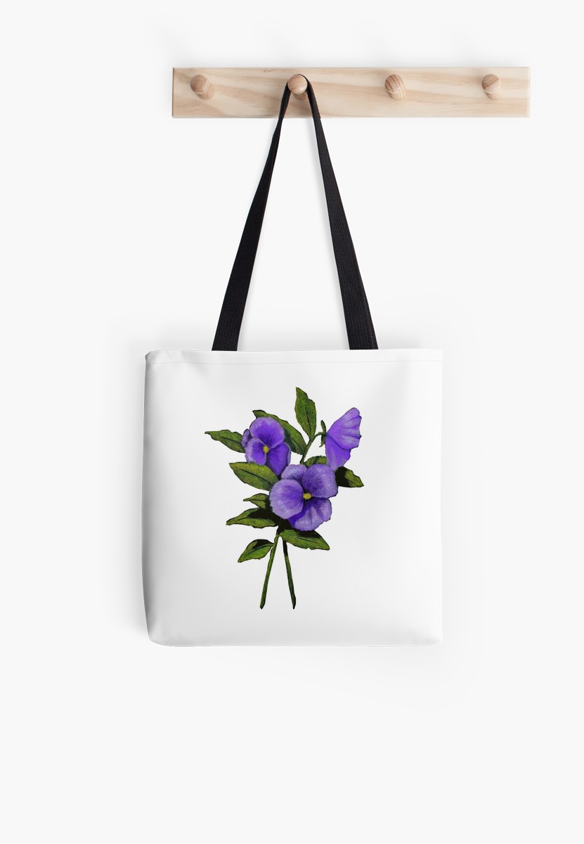 831x1200 purple pansies original colour pencil drawing, flowers tote bags - Pansy Flower Drawing