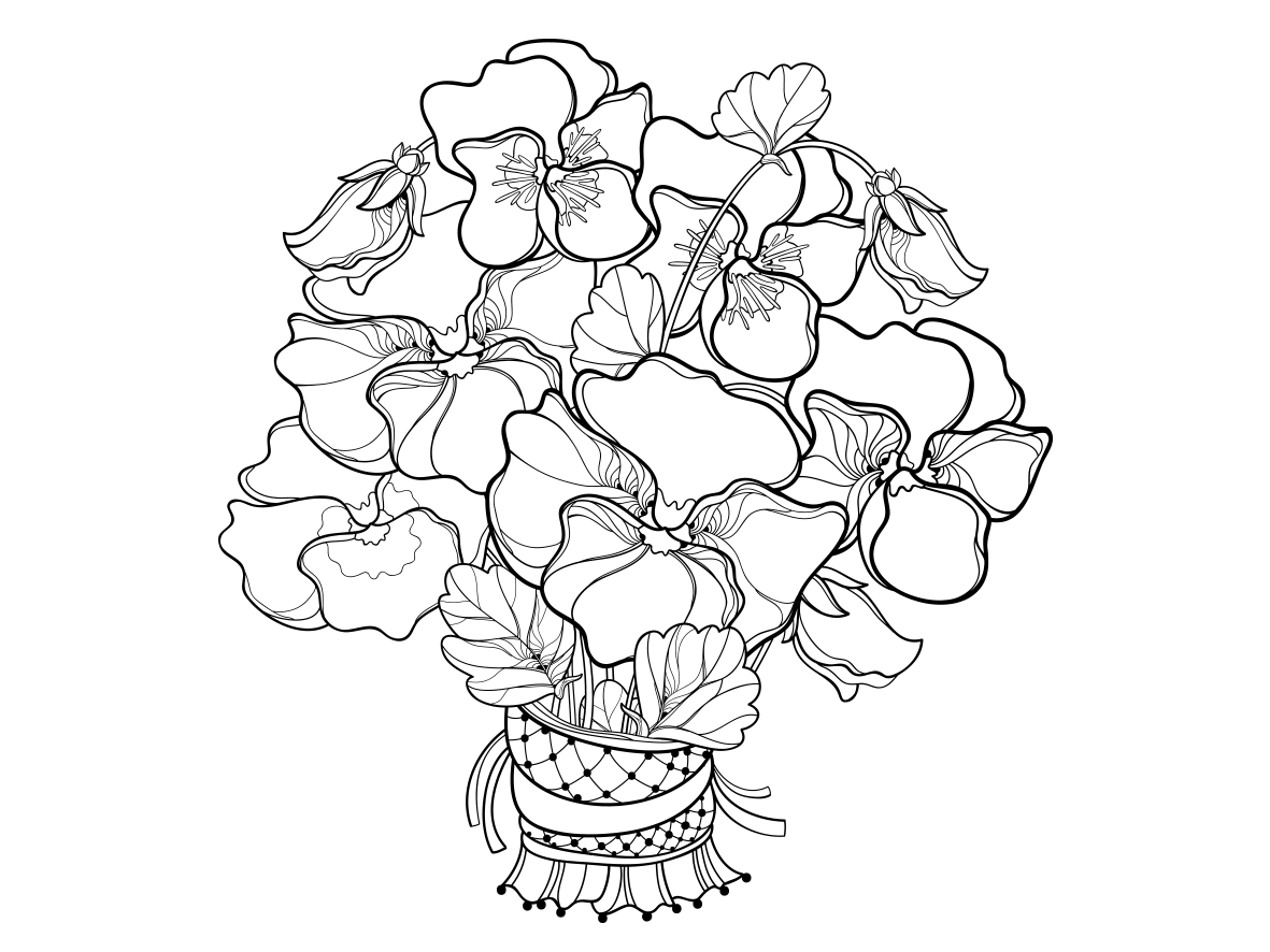 1181x886 Bouquet Of Pansies - Pansy Line Drawing