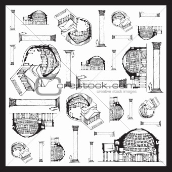 340x340 image architectural drawing of pantheon, rome, italy - Pantheon Drawing