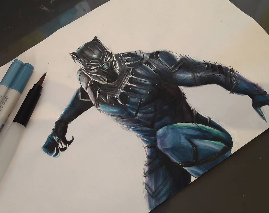 1080x856 A Challenging, Black Panther Drawing Marvelstudios - Panther Drawing Images