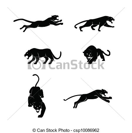 450x456 Panther Set Vector - Panther Line Drawing