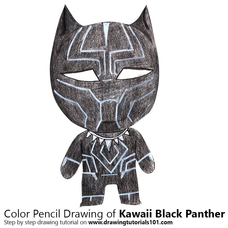 800x800 Kawaii Black Panther Colored Pencils - Panther Pencil Drawing