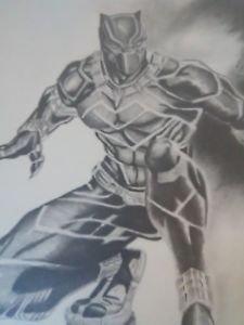 225x300 Original Black Panther Graphite Pencil Art Drawing Excellent - Panther Pencil Drawing