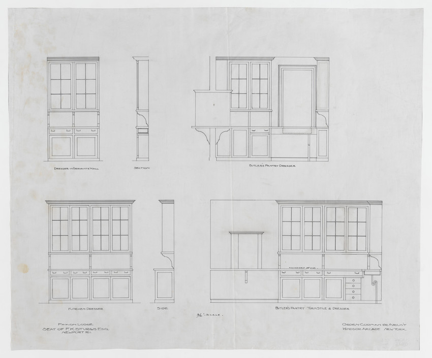 850x705 kitchen and pantry elevation, inch scale, residence of f k - Pantry Drawing