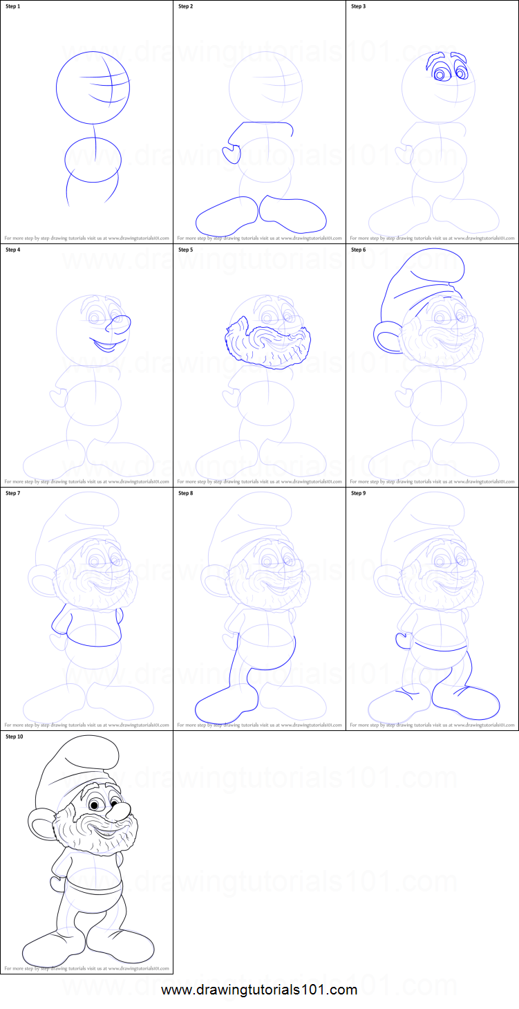 751x1459 how to draw papa smurf from the smurfs printable step - Papa Smurf Drawing