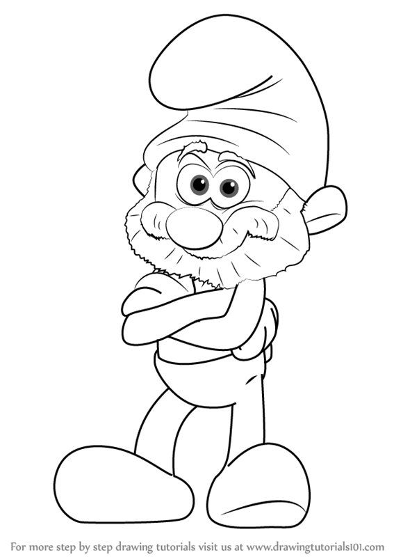 567x800 learn how to draw papa smurf from smurfs - Papa Smurf Drawing