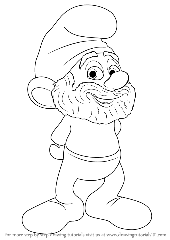 598x844 learn how to draw papa smurf from the smurfs - Papa Smurf Drawing