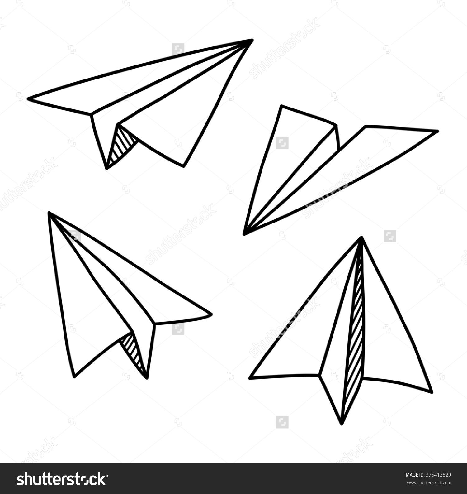1500x1585 Doodle Paper Plane Set In Hand Drawn Sketch Style Isolated - Paper Airplane Drawing
