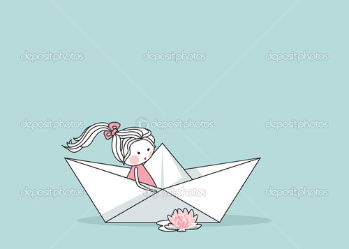 500x357 Little Girl In Paper Boat On We Heart It - Paper Boat Drawing