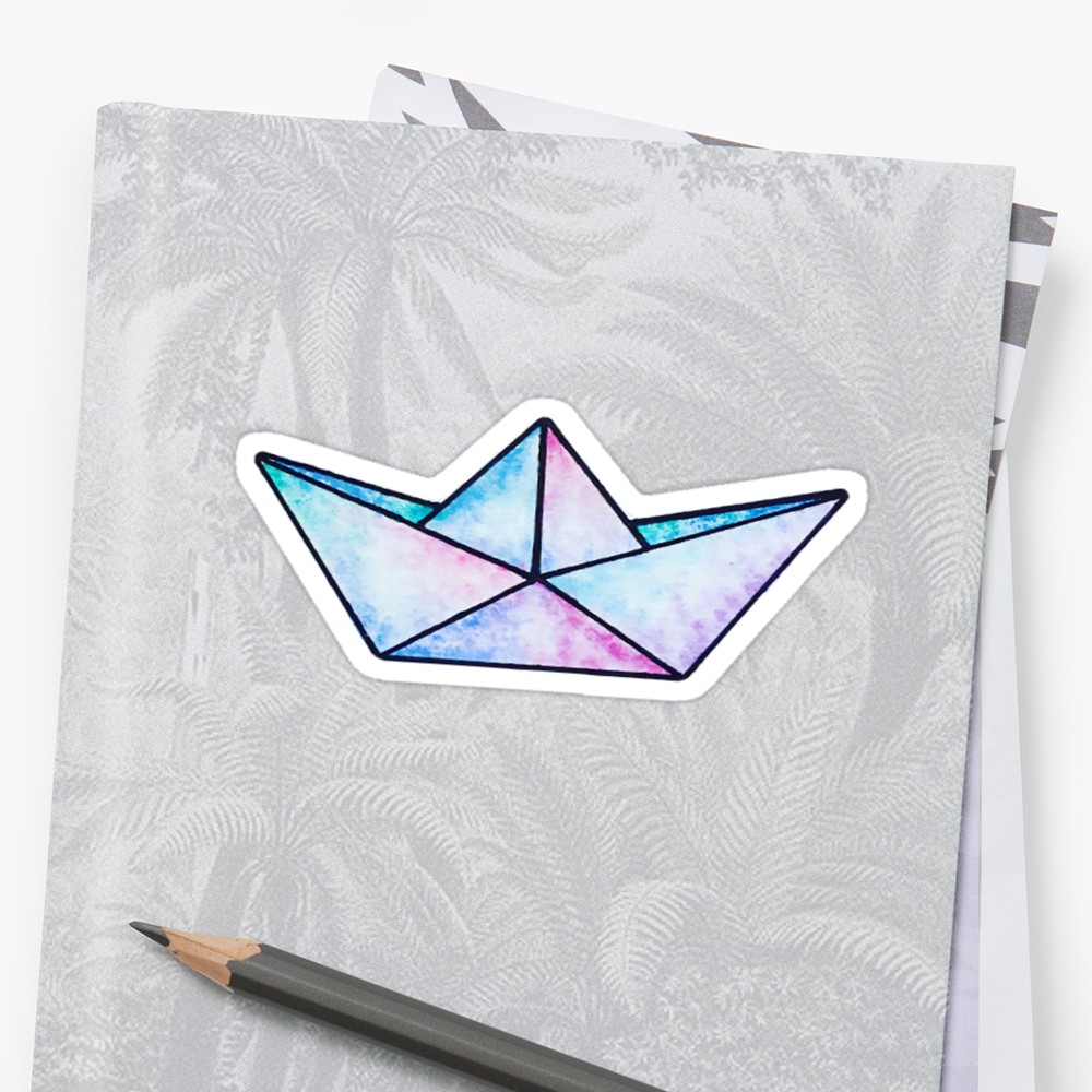 1000x1000 Watercolor Paper Boat Drawing Sticker - Paper Boat Drawing