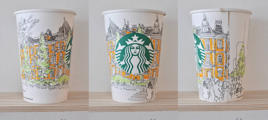 900x404 drawing streets on paper coffee cups fubiz media - Paper Coffee Cup Drawing