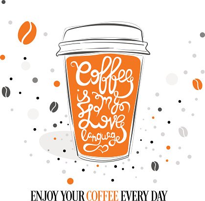 419x411 hand drawn coffee quote on orange paper coffee cup vector stock - Paper Coffee Cup Drawing
