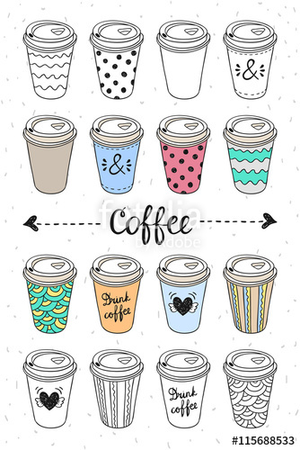 334x500 paper coffee cups for coffee to go doodle design take away hot - Paper Coffee Cup Drawing