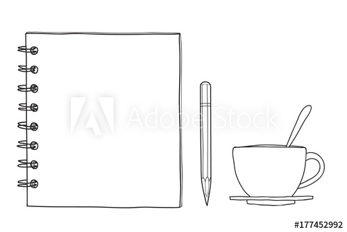 500x334 notebook note paper coffee cup and pencil hand drawn vector line - Paper Coffee Cup Drawing