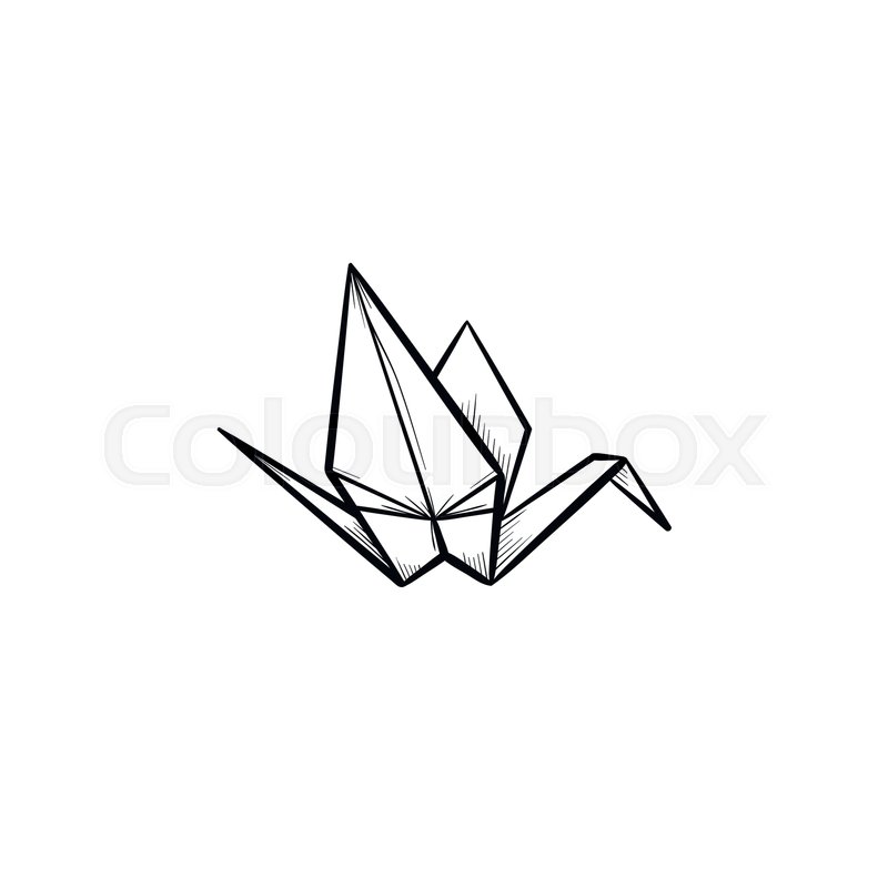800x800 origami crane hand drawn outline stock vector colourbox - Paper Crane Drawing