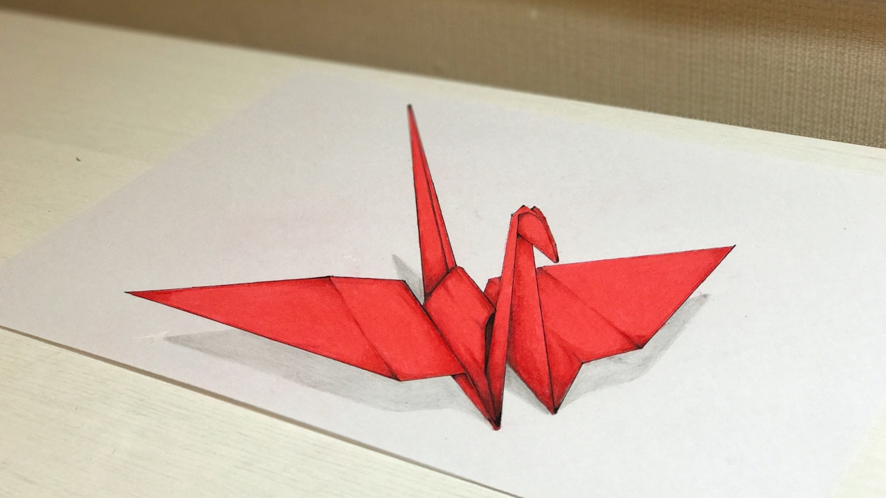 1280x720 drawing origami crane tutorial - Paper Crane Drawing