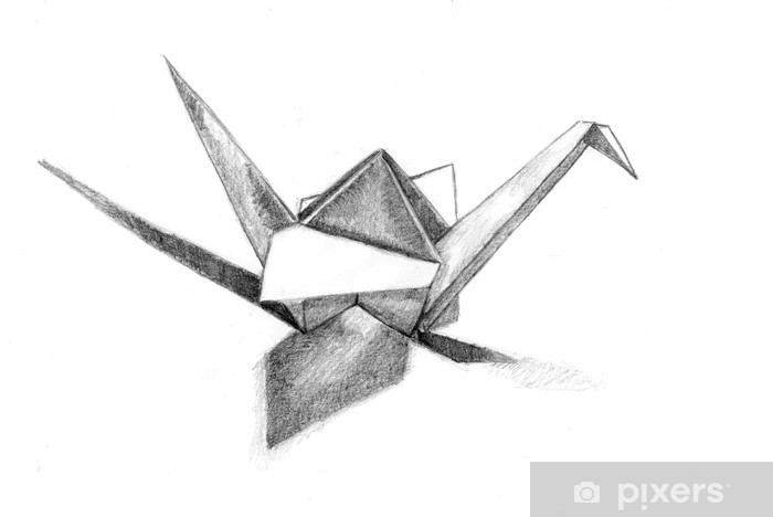 700x468 paper cranes sketch wall mural we live to change - Paper Crane Drawing