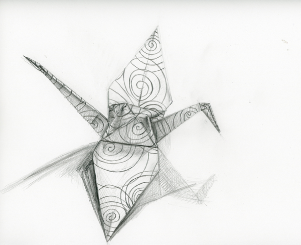 600x488 drawing lora jost, artist - Paper Crane Drawing
