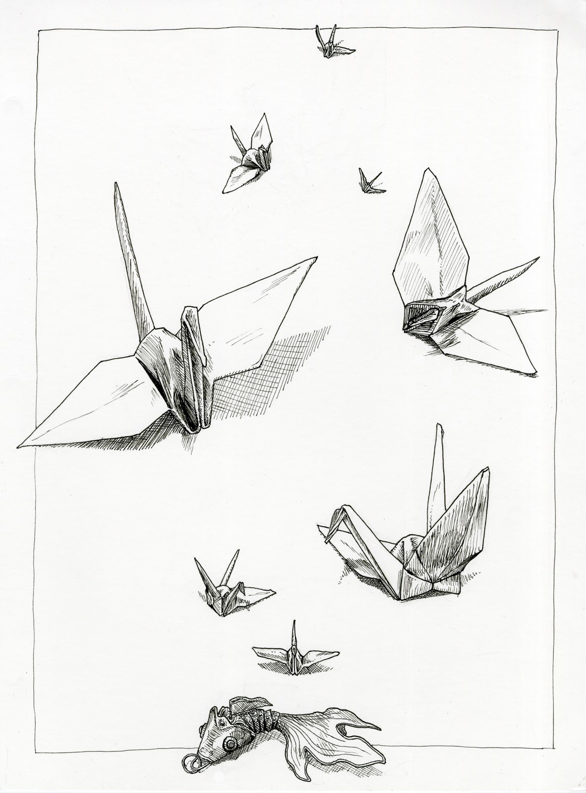 Paper Crane Drawing at PaintingValley.com | Explore collection of Paper