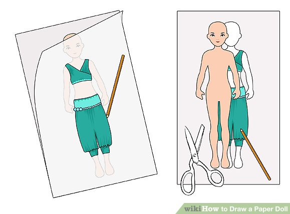 579x427 how to draw a paper doll steps - Paper Doll Drawing
