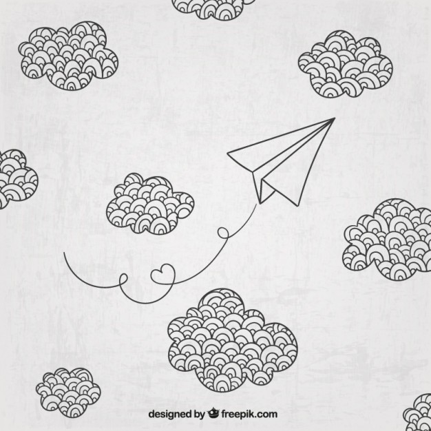 626x626 hand drawn paper plane and clouds vector free download - Paper Plane Drawing