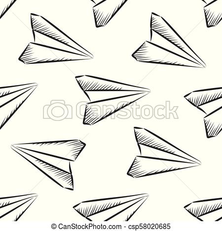 450x470 sketched paper plane seamless pattern hand drawn simple airplane - Paper Plane Drawing