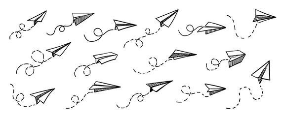 571x240 vector paper airplane travel, route symbol set of vector - Paper Plane Drawing
