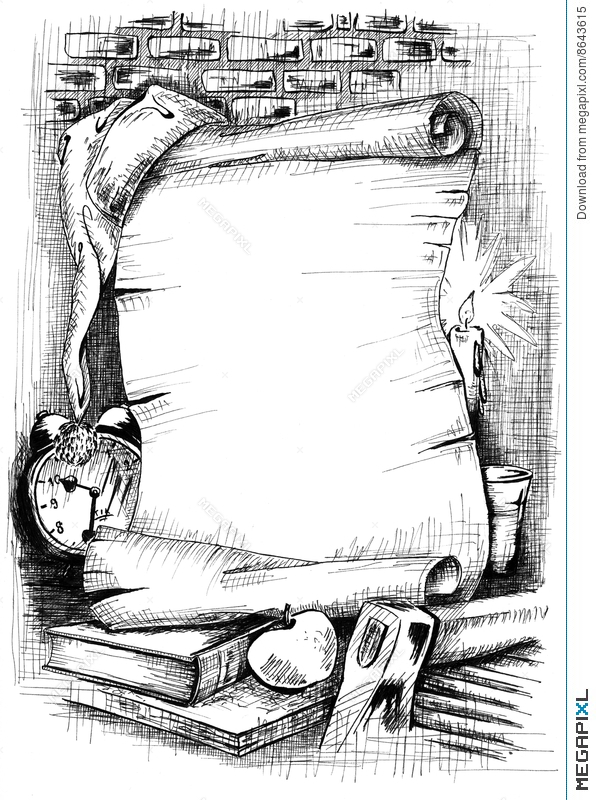 596x800 scroll drawing line drawing for free download - Paper Scroll Drawing