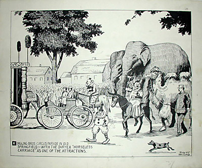 400x332 illustration art, circus parade in old springfield, ringling bros - Parade Drawing