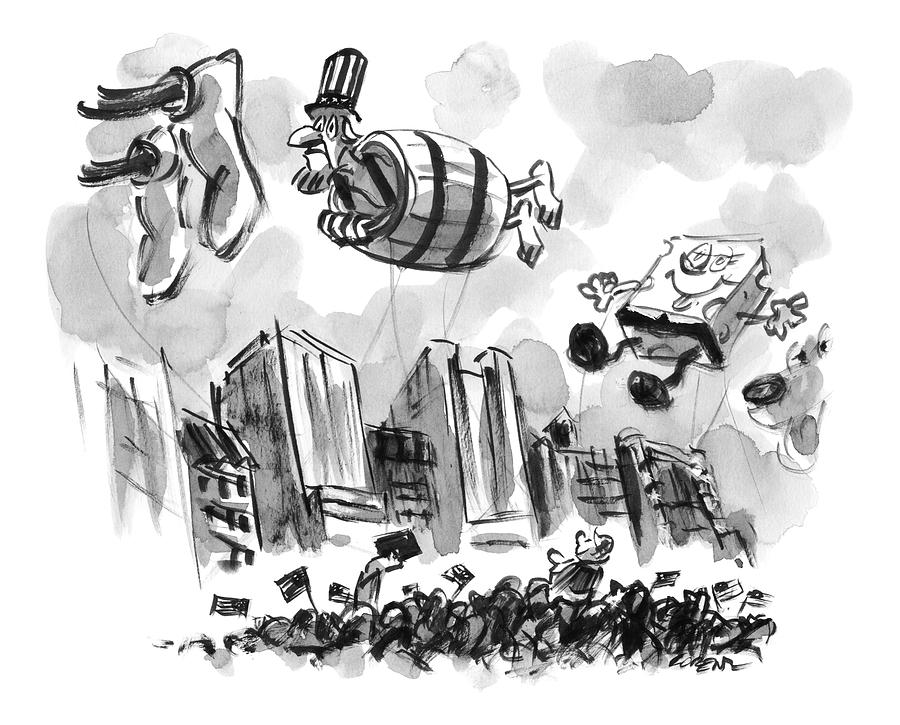 900x725 uncle sam in a barrel is a float in a parade drawing - Parade Drawing