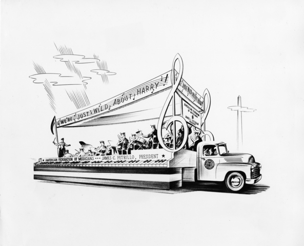 593x479 Truman Library Photograph American Federation Of Music Inaugural - Parade Float Drawing