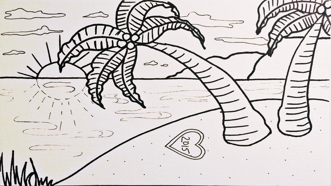 1280x720 cute sunset paradise easy drawing for beginners - Paradise Drawing