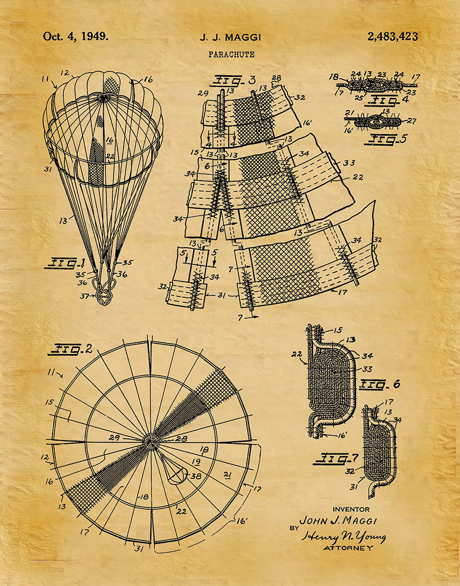 900x1145 Parachute Patent Print - Paratrooper Drawing