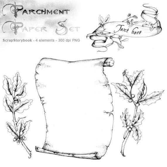 570x570 hand drawing parchment set digital printable clipart etsy - Parchment Drawing
