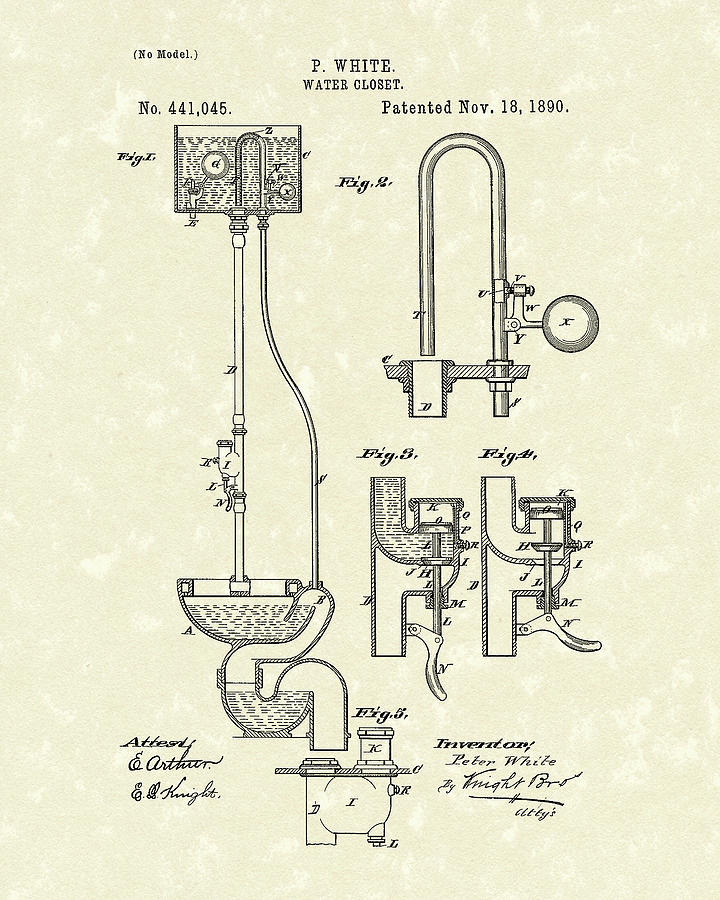 720x900 water closet patent art parchment drawing - Parchment Drawing