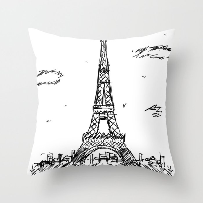 700x700 paris eiffel tower drawing throw pillow - Paris Black And White Drawing