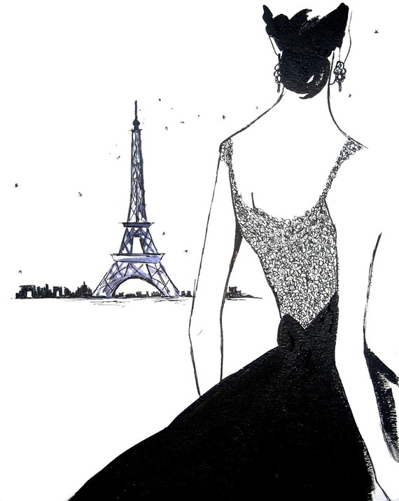 570x715 paris drawing outfit for free download - Paris Black And White Drawing