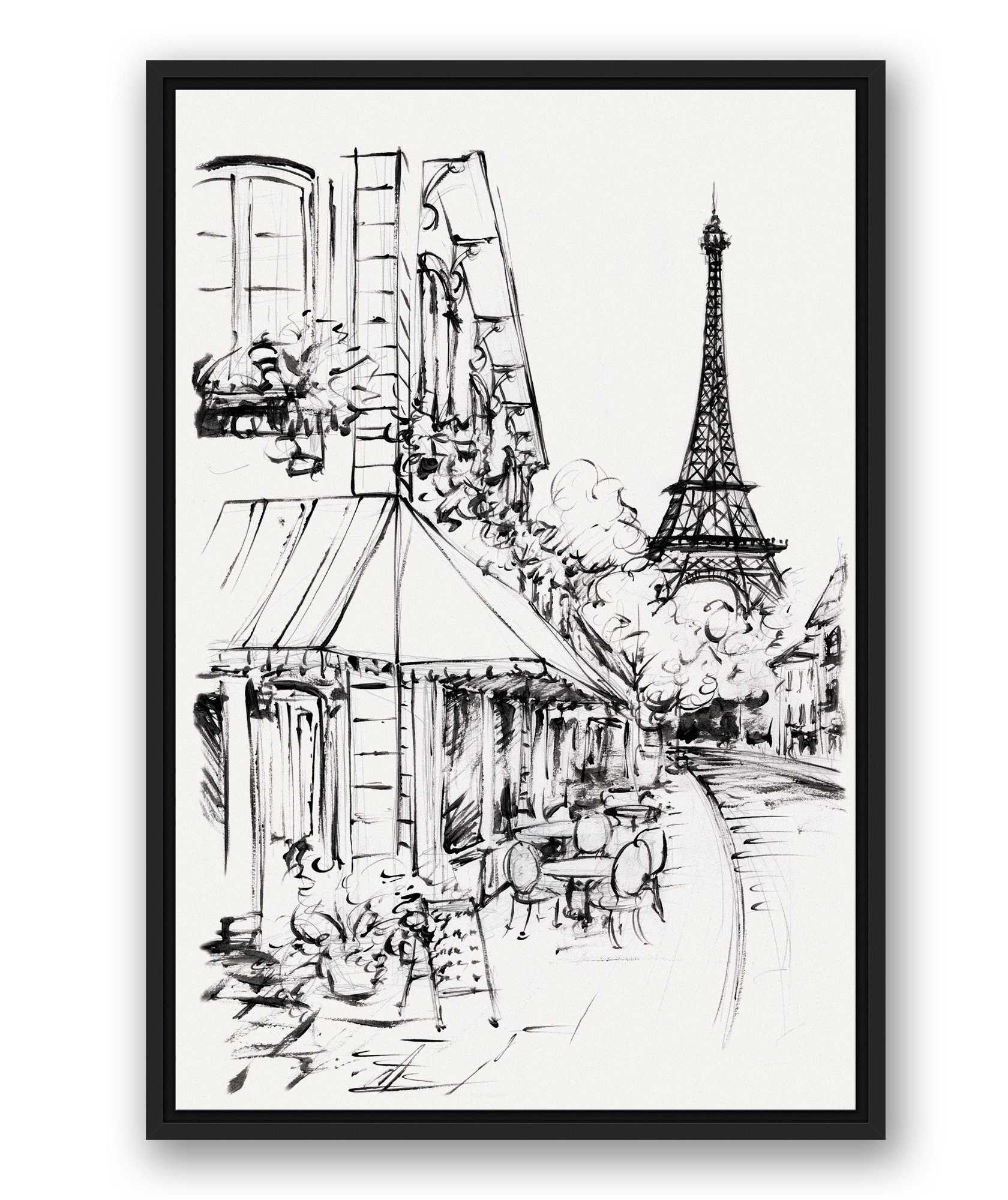 1680x2000 paris street sketch' framed drawing print on canvas joss main - Paris Black And White Drawing
