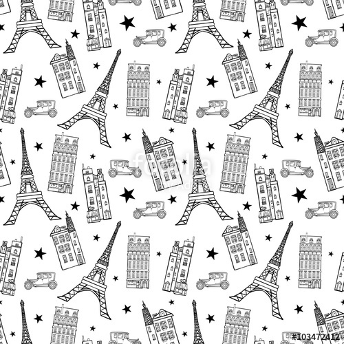 500x500 vector paris streets black white drawing seamless pattern - Paris Black And White Drawing