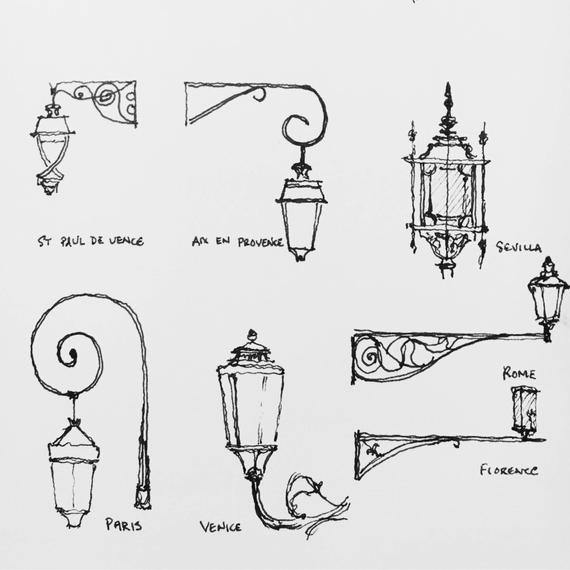 570x570 black and white drawing of lamps around the world paris etsy - Paris Black And White Drawing