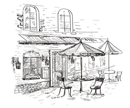 449x376 street cafe stock illustration - Paris Cafe Drawing