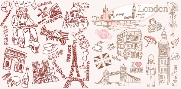 599x296 Vector Line Drawing Of Paris And London Free Vector - Paris Drawing