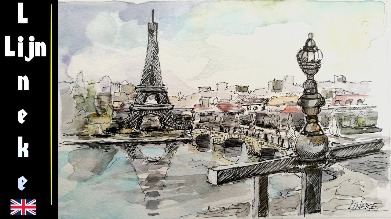 1280x720 easy paris tower for beginners ink and wash drawing - Paris Drawing