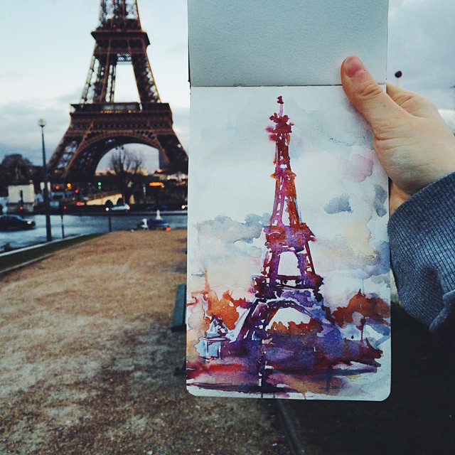 640x640 art, cold, drawing, eiffel tower, fall, hand, heart, indie, nature - Paris Drawing Tumblr