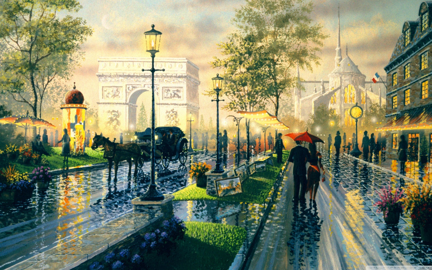 1440x900 paris walk - Paris Drawing Wallpaper