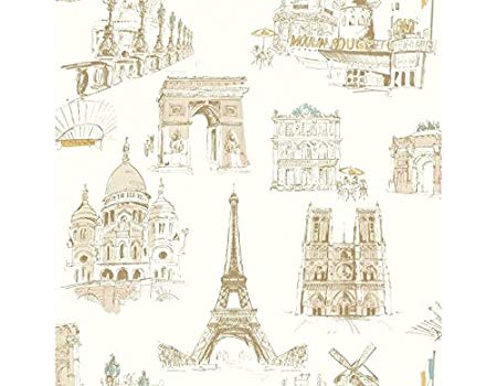450x350 Cream Beige Blue - Paris Drawing Wallpaper